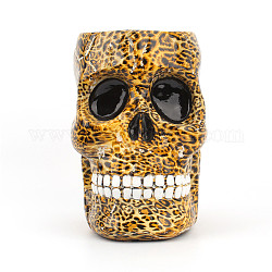 Porte-stylos tête de mort en résine, organisateur de porte-pinceaux de maquillage, thème de l'Halloween, motif imprimé léopard, 100x90x128mm