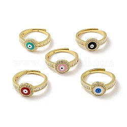 Verstellbarer Ring aus Emaille mit bösem Blick und klarem Zirkonia, Glücksschmuck aus echtem 18 Karat vergoldetem Messing für Frauen, Mischfarbe, uns Größe 7 1/2 (17.7mm)