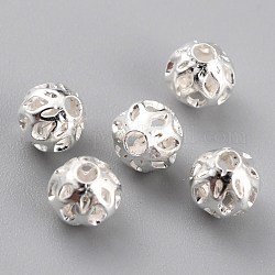 Perles de laiton plaquées creuses de longue durée, perles en filigrane, 925 argent sterling plaqué, 5x4.5mm, Trou: 1.5mm