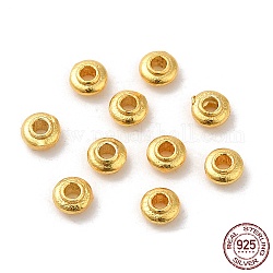 925 Sterling Silver Beads, Flat Round, Matte Gold Color, 3.5x2mm, Hole: 1mm