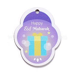 Eid-mubarakテーマ  ウッドペンダント  マスジッド柄  ポリゴン  ライラック  53x42x2mm  穴：3mm