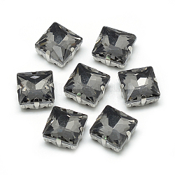 Cose en el rhinestone, Enlaces multifilares, Diamantes de imitación de cristal, con ajustes de puntas de latón, accesorios de prendas de vestir, facetados, cuadrado, Platino, gris, 10.5x10.5x7mm, agujero: 0.8~1 mm