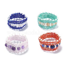 Geflochtene Ringe aus Glassamenperlen, Stretchringe aus natürlichen Edelsteinen für Damen, Mischfarbe, 9.5~13 mm, Innendurchmesser: 17~18 mm
