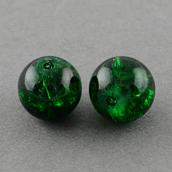 Spray Painted Crackle Glass Beads Strands, Round, Dark Green, 12mm, Hole: 1.3~1.6mm, about 66pcs/strand, 31.4 inch