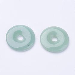 Pendentifs en aventurine vert naturel, disque de donut / pi, largeur du beignet: 15.8~16 mm, 39~40x6~7mm, Trou: 8mm