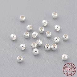 Perles séparateurs en argent sterling, rond sans soudure, couleur d'argent, 2mm, Trou: 0.7~1mm