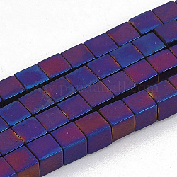 Немагнитные синтетический гематит бисер пряди, класс А, куб шарики для изготовления ювелирных изделий, с фиолетовым покрытием, 3x3x3 мм, отверстие : 1 мм, около 130 шт / нитка