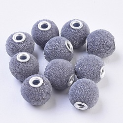 Perles Indonésiennes manuelles, avec les accessoires en métal, ronde, couleur d'argent, lilas, 15~16x14~15mm, Trou: 3mm