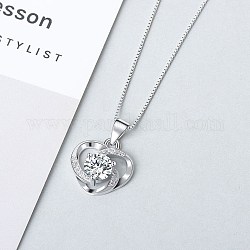 925 подвесные стерлингового серебра ожерелья, с кубического циркония, сердце, прозрачные, платина