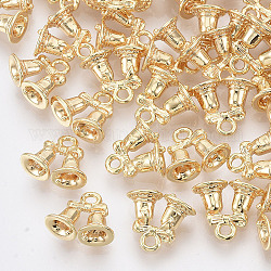 Encantos de latón, sin níquel, campana de navidad, real 18k chapado en oro, 11x12.5x5.5mm, agujero: 1.6 mm