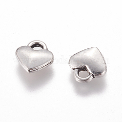 Tibetan Style Alloy Heart Charms, Cadmium Free & Nickel Free & Lead Free, Antique Silver, 8x7x2.5mm, Hole: 2mm