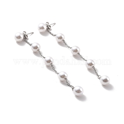 Boucles d'oreilles pendantes à longue chaîne avec perles rondes en plastique, 304 boucles d'oreilles pendantes en acier inoxydable pour femme, couleur inoxydable, 88x8mm, pin: 0.7 mm