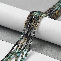 Chapelets de perles en turquoise de HuBei naturelle, perles rondes, facette, 2x2mm, Trou: 0.5mm, Environ 190~195 pcs/chapelet, 14.96''~15.35'' (38~39 cm)