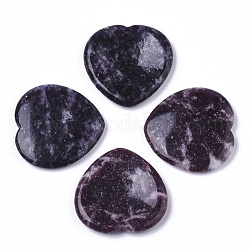 Pierre d'inquiétude de pouce de lépidolite naturelle, pierres de paume de poche, pour guérir le soulagement du stress reiki, forme de coeur, 39~40x39~40x5~6mm