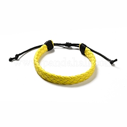 Pulseras de cordón trenzado de imitación de cuero pu para mujer., pulseras ajustables cuerda encerada, amarillo, 3/8 pulgada (0.9 cm), diámetro interior: 2-3/8~3-1/2 pulgada (6.1~8.8 cm)