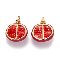 Brass Enamel Pendants, Real 18K Gold Plated, Long-Lasting Plated, Pomegranate, Red, 13.3x13.3x6.7mm, Hole: 2.8mm