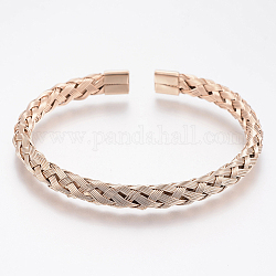 304 Stainless Steel Cuff Bangles Torque Bangles, Rose Gold, 55x60mm(2-1/8 inchx2-3/8 inch)