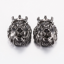 Perles en alliage de style tibétain, tête de lion, gunmetal, 14.5x11.5x7~8mm, Trou: 1.5~2mm