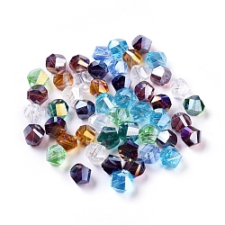 Perles en verre electroplate, de couleur plaquée ab , facette, torsion, couleur mixte, 8x8x8mm, Trou: 1mm