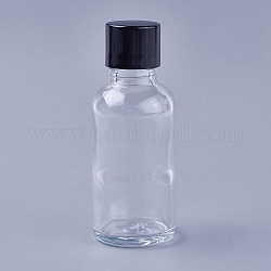 30ml Glass Essential Oil Bottle, with PP Plastic Screw Lid & Inner Plug, Black, 8.45x3.3cm, Capacity: 30ml(1.01 fl. oz)