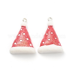 Resin Pendants, for Christmas Festival, with Platinum Iron Peg Bail, Glitter Powder, Christmas Hat, Red, 31x21x8mm, Hole: 2mm