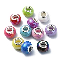 Perline europei acrilici opachi, con anima in acciaio inox, perline con foro grande, ab colore, colore misto, 14x10mm, Foro: 5 mm