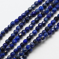 Naturales lapis lazuli de hebras de abalorios, reronda facetas, 2mm, agujero: 0.8 mm, aproximamente 190 pcs / cadena, 16 pulgada