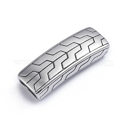 Retro 304 Stainless Steel Slide Charms/Slider Beads, for Leather Cord Bracelets Making, Rectangle, Antique Silver, 11x34x6mm, Hole: 4x8mm