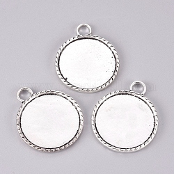 Antique Silver Tibetan Style Pendant Cabochon Settings, Flat Round, Lead Free, Tray: 30mm, 34x2.5mm, Hole: 5.5mm