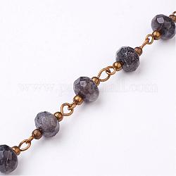 Faites à la main des chaînes de perles labradorite, non soudée, pour création de colliers bracelets, avec épingle à œil en laiton, bronze antique, environ 39.37 pouce (1 m)/fil