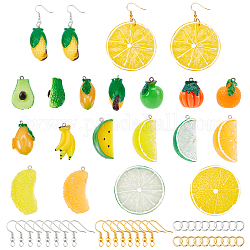 Kits de fabrication de boucles d'oreilles nbeads diy, y compris 32 pendentifs en résine de fruits, Crochets d'oreille en laiton, anneaux de saut en alliage et laiton, couleur mixte, 160 pcs / boîte