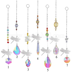 7Pcs Glass Pendant Decoration, Suncatchers, with Iron Finding, Colorful, 360mm, 7pcs/set