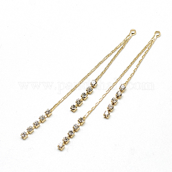 Grandi pendenti con nappina a catena in ottone coreana, con zirconi, chiaro, vero placcato oro 18k, 61x2x2mm, Foro: 1 mm