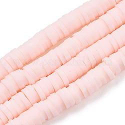 Planos separadores de abalorios de arcilla de polímero hecha a mano redondas, rosa brumosa, 4x1mm, agujero: 1 mm, aproximamente 380~400 pcs / cadena, 17.7 pulgada