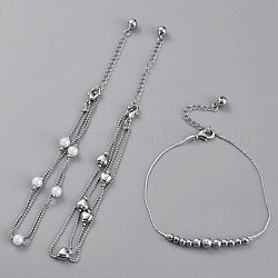 Bracelets de cheville à breloques en laiton ou bracelets de cheville perlés, avec des breloques de cloche et fermoirs pince de homard, platine, 7-7/8~9 pouce (20~22.7 cm)