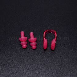Silicone Nose Clip & Earplug Set, for Swimming Protective Gear, Deep Pink, 36x22x16mm, 3pcs/set