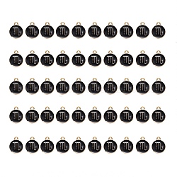 Emaille Anhänger Legierung, flach rund mit Konstellation / Sternbild, Licht Gold, Schwarz, Skorpion, 15x12x2 mm, Bohrung: 1.5 mm, 50 Stück / Karton