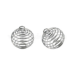 Ciondoli a gabbia di perline a spirale in ferro, fascino rotondo, argento, 25x20mm, Foro: 5 mm