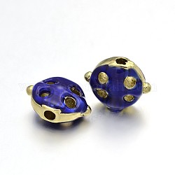 Flat Round Brass Enamel Beads, Golden, 11x14x7mm, Hole: 2mm