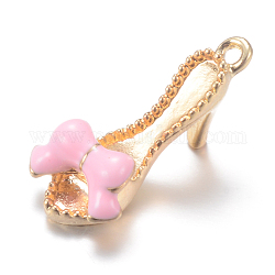 Pendente smaltati in lega, scarpe col tacco alto, oro chiaro, perla rosa, 21.5x10x10mm, Foro: 1.5 mm