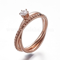 304 anelli in acciaio inox, con zirconi, oro roso, formato 6~9, 16~19mm
