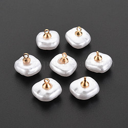 ABS Kunststoff Nachahmung Perlen Charms, mit vergoldeter Messingschlaufe und Kristall-Strass, Viereck, creme-weiß, 10x13.5x13 mm, Bohrung: 1.6 mm