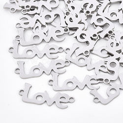 201 Stainless Steel Links connectors, Laser Cut Links, Word Love, Stainless Steel Color, 9.5x25.5x1mm, Hole: 1.8mm