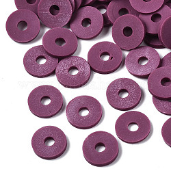 Cuentas de arcilla polimérica hechas a mano ecológicas, disco / plano y redondo, abalorios heishi, púrpura, 8x0.5~1mm, agujero: 2 mm, aproximamente 13000 unidades / 1000 g