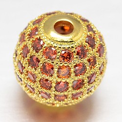 Perles rondes en laiton avec zircone cubique de micro pave, or, 8mm, Trou: 2mm