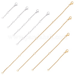 Creatcabin 16 Uds 8 Estilo 304 extensor de cadena de cable de acero inoxidable, cadenas finales con pinzas de langosta, acero color oro y acero, 50~220mm, 2 piezas / style