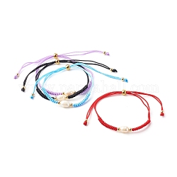 Cuentas de perlas pulseras de cordón de hilo de nailon ajustable, con abalorios de cobre amarillo, color mezclado, diámetro interior: 3/4 pulgada (2~9.1 cm)
