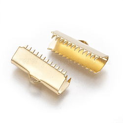 304 estremità a crimpare del nastro in acciaio inossidabile, rettangolo, oro, 8.5x20.5mm, Foro: 1.5x2.5 mm