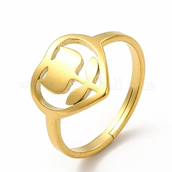 Ionenplattierung (IP) 304 verstellbarer Ring aus Edelstahl mit Herz und Blume für Damen, echtes 18k vergoldet, uns Größe 6 (16.5mm)