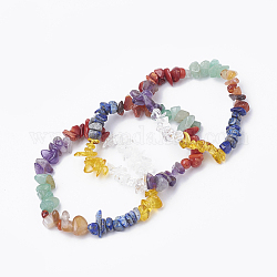 Bracelets extensibles de pierres précieuses naturelles, puce, couleur mixte, 1-7/8 pouce (4.8 cm) ~ 2 pouces (5 cm), puce: 6~15mm